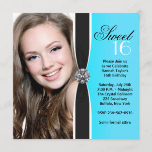 Invitation Fête d'anniversaire de 16 ans photo noir blanc sar