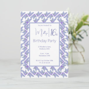 Invitation Fête d'anniversaire de 16 ans Purple Blue Boho Flo