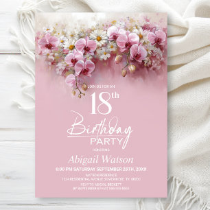 Invitation Fête d'anniversaire de 18 ans aux fleurs d'orchidé