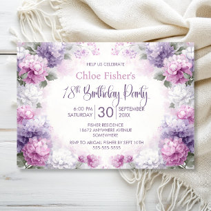 Invitation Fête d'anniversaire de 18 ans aux fleurs violettes