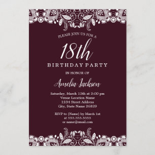 Invitation Fête d'anniversaire de 18 ans en dentelle blanche