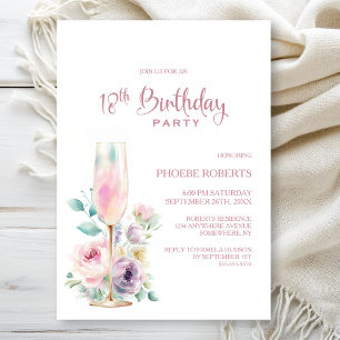 Invitation Fête d'anniversaire de 18 ans Florale Champagne Ro
