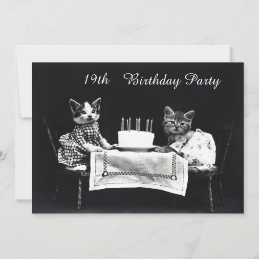 Invitation Fête d'anniversaire de 19 ans avec de mignons chat (Devant)