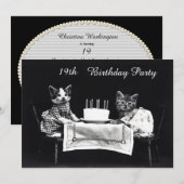 Invitation Fête d'anniversaire de 19 ans avec de mignons chat (Devant / Derrière)