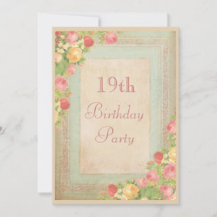 Invitation Fête d'anniversaire de 19 ans Elegant Roses Vintag