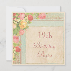 Invitation Fête d'anniversaire de 19 ans Elegant Roses Vintag