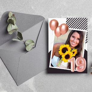 Invitation Fête d'anniversaire de 19 ans photo rose gold