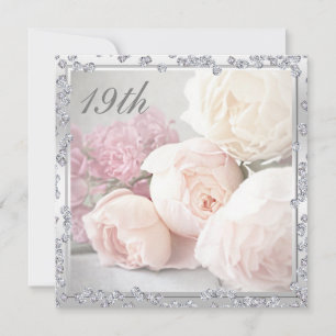 Invitation Fête d'anniversaire de 19 ans Romantic Roses & Dia