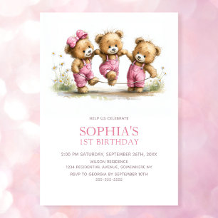 Invitation Fête d'anniversaire de 1 an avec des ours en peluc