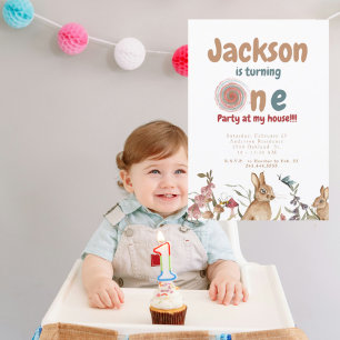 Invitation Fête d'anniversaire de 1 an de Bunnies Baby
