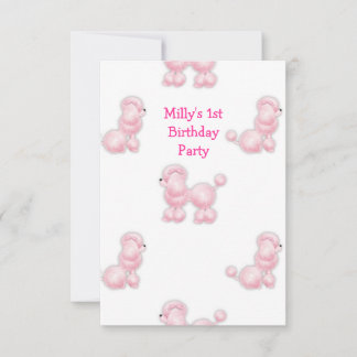 Invitation Fête d'anniversaire de 1 an de Caniche Rose Blanc