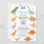 Invitation Fête d'anniversaire de 1 an de dinosaure | Préhist (Devant)