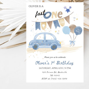 Invitation Fête d'anniversaire de 1 an de Fast One Boy