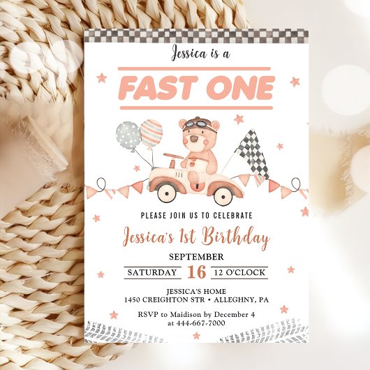 Invitation Fête d'anniversaire de 1 an de Fast One Race Car