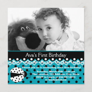 Invitation Fête d'anniversaire de 1 an de filles en bleu sarc