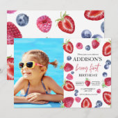 Invitation Fête d'anniversaire de 1 an de fraise Photo de pre (Devant / Derrière)