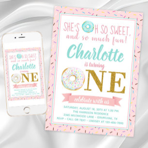 Invitation Fête d'anniversaire de 1 an de Girl Donut