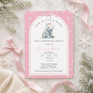 Invitation Fête d'anniversaire de 1 an de l'ours polaire d'hi