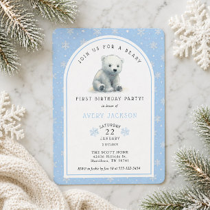 Invitation Fête d'anniversaire de 1 an de l'ours polaire d'hi