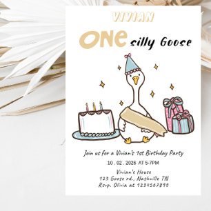 Invitation Fête d'anniversaire de 1 an de One Silly Goose Gir