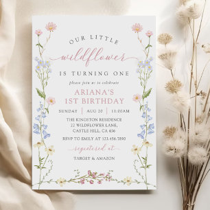 Invitation Fête d'anniversaire de 1 an de Wildflower Boho Gir