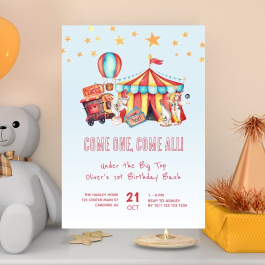 Invitation Fête d'anniversaire de 1 an du garçon du cirque Ca