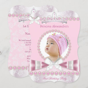 Invitation Fête d'anniversaire de 1 an d'une petite princesse