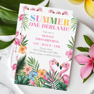Invitation Fête d'anniversaire de 1 an Flamant Rose Onederlan