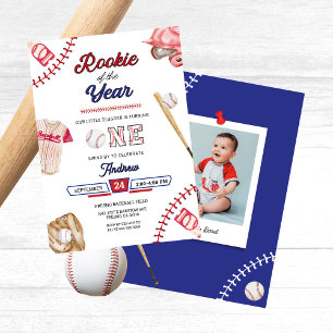 Invitation Fête d'anniversaire de 1 an garçon Baseball Little