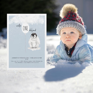 Invitation Fête d'anniversaire de 1 an Hiver Merveilleux Bleu