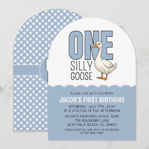 Invitation Fête d'anniversaire de 1 an Moderne Bleu Une Oie R