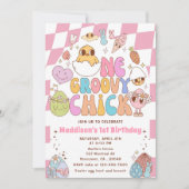 Invitation Fête d'anniversaire de 1 an One Groovy Chick Sprin (Devant)