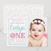Invitation Fête d'anniversaire de 1 an photo Donut Fille (Devant / Derrière)