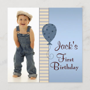 Invitation Fête d'anniversaire de 1 an Photo Garçons Brun Ble