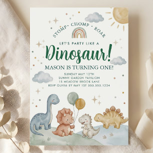 Invitation Fête d'anniversaire de 1 an pour garçon Dinosaure 