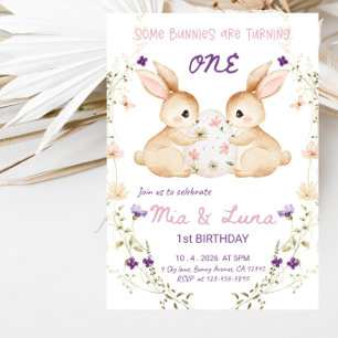 Invitation Fête d'anniversaire de 1 an pour quelques lapins