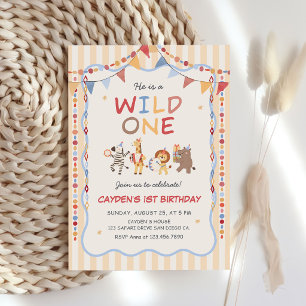 Invitation Fête d'anniversaire de 1 an Safari Coloré Wild One