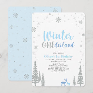 Invitation Fête d'anniversaire de 1 an Silver Winter onederla