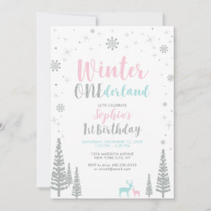 Invitation Fête d'anniversaire de 1 an Silver Winter onederla