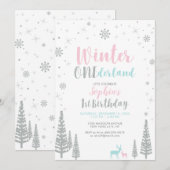 Invitation Fête d'anniversaire de 1 an Silver Winter onederla (Devant / Derrière)