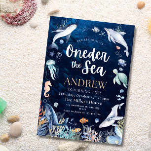 Invitation Fête d'anniversaire de 1 an sous la mer Animaux de