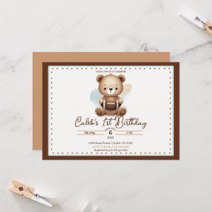 Invitation Fête d'anniversaire de 1 an Teddy Bear Football aq