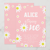 Invitation Fête d'anniversaire de 1 an Thème Fleur de Daisy N (Devant / Derrière)