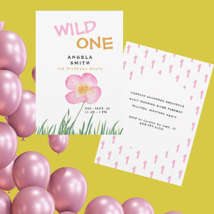 Invitation Fête d'anniversaire de 1 an Wild One Rose Fleur Sa