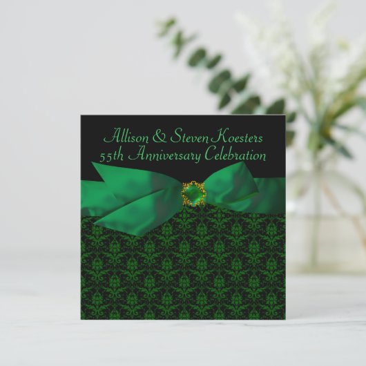 Invitation Fête d'anniversaire de 20/55 ans en damas vert éme (Debout devant)