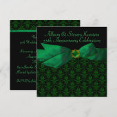 Invitation Fête d'anniversaire de 20/55 ans en damassé vert é (Devant / Derrière)