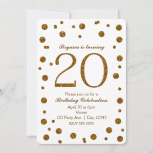 Invitation Fête d'anniversaire de 20 ans à paillettes blanche