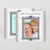 Invitation Fête d'anniversaire de 25 ans Bleu sarcelle Photo  (Devant / Derrière)