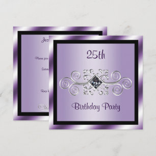 Invitation Fête d'anniversaire de 25 ans Silver Swirls & Diam