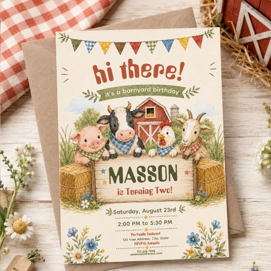 Invitation Fête d'anniversaire de 2 ans à la ferme rustique p